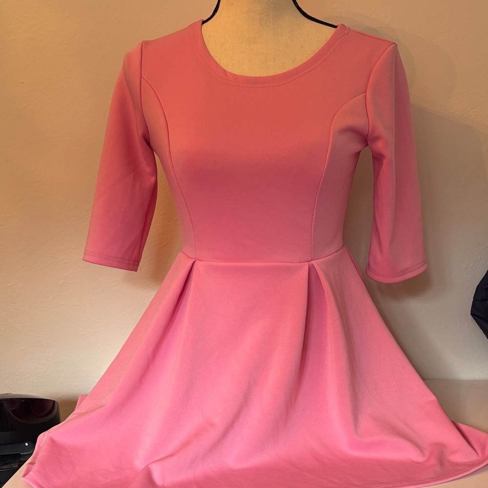 Chic Long Sleeve Pink Skater Dress
